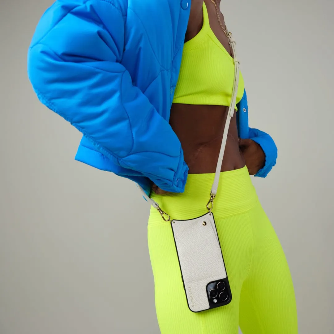 Emma Pebble Leather Crossbody Bandolier - Ivory/Gold Raised Edges