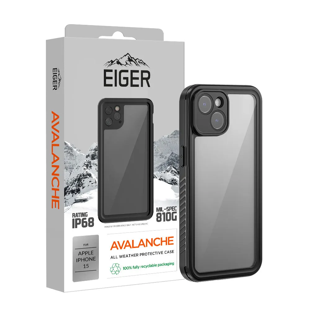 Durable Finish Eiger Avalanche Case & Screen Protector for Apple iPhone 15 in Black