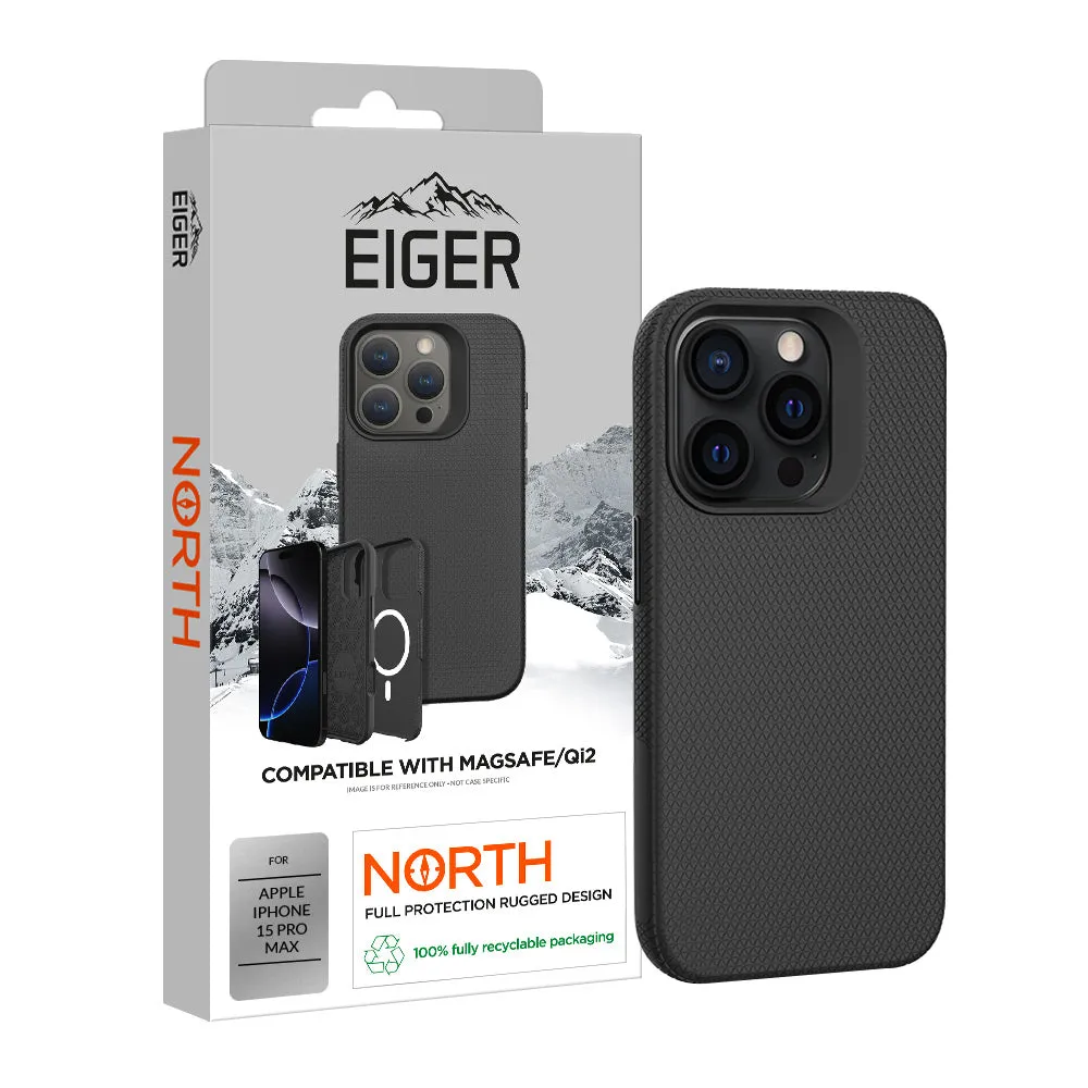 Eiger North Case Magsafe for Apple iPhone 15 Pro Max in Black Sleek Form Wireless Compatible