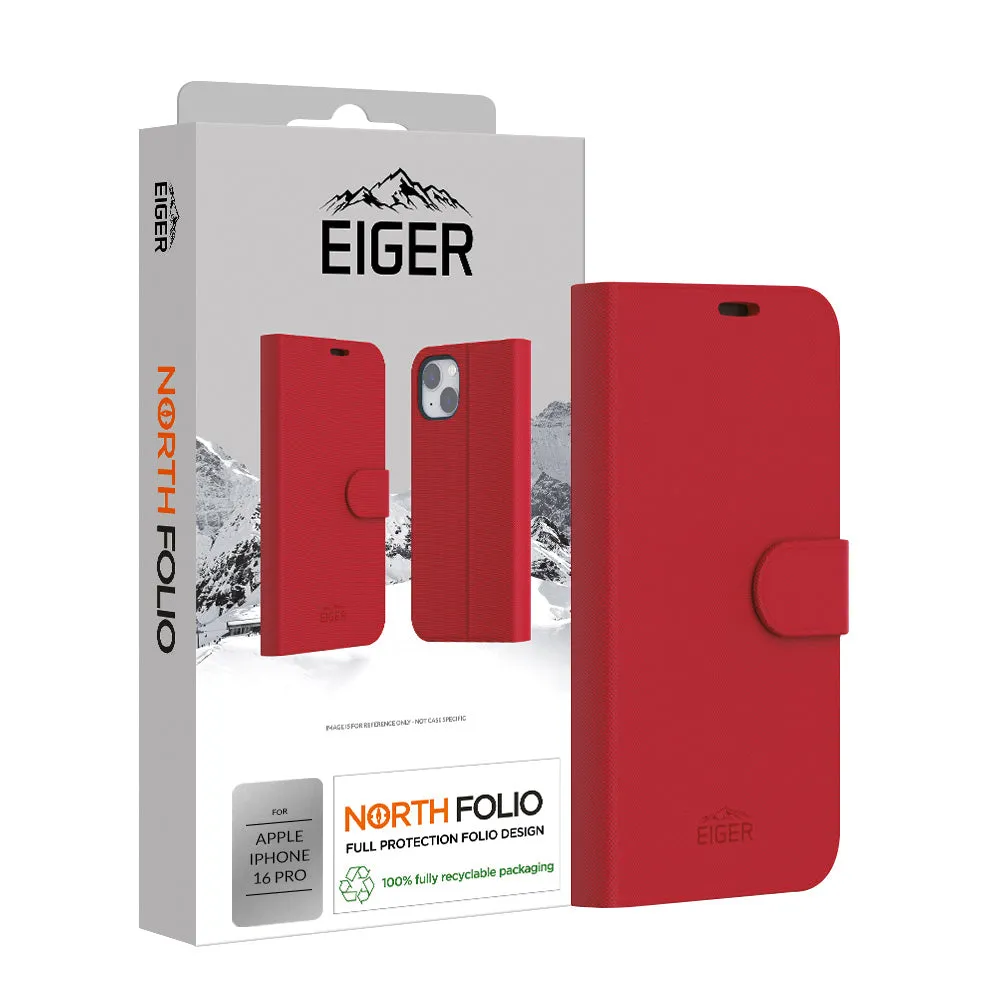 Eiger North Folio Case for Apple iPhone 16 Pro in Red Durable Design
