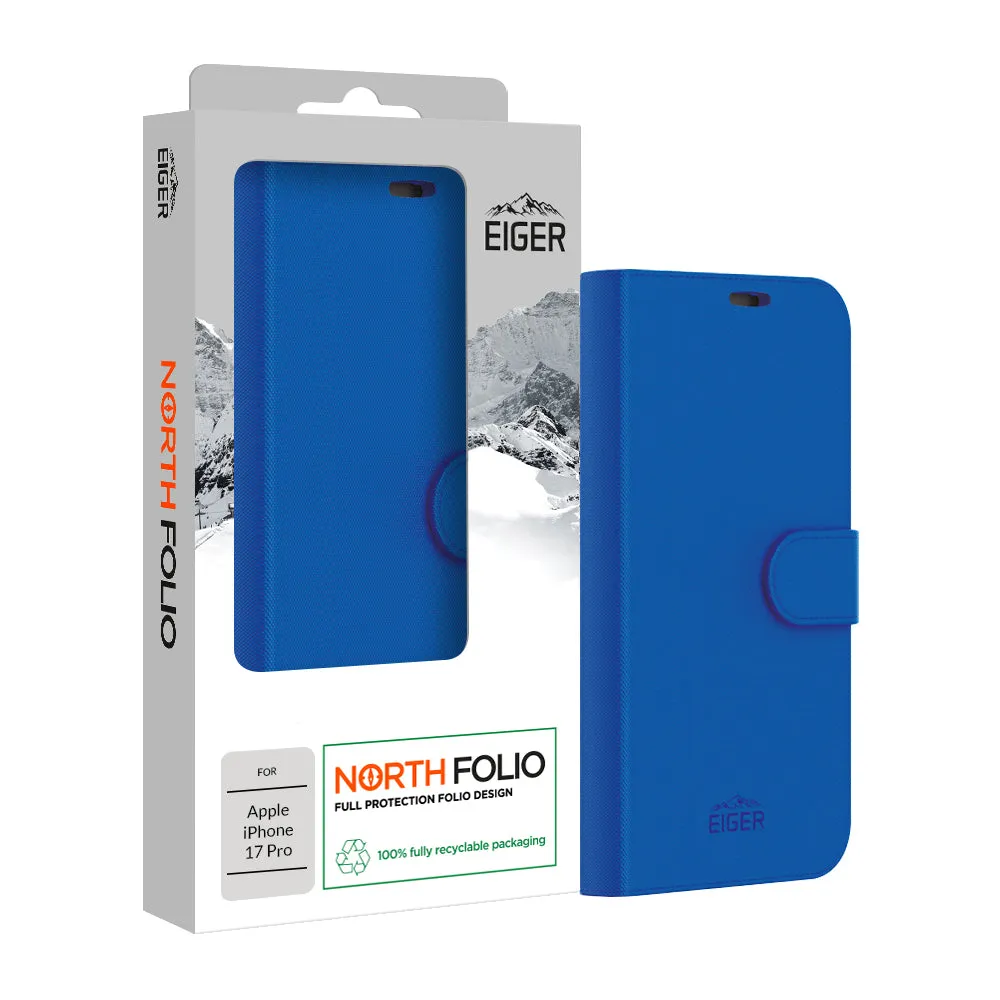 Slim Look Scratchproof Surface Eiger North Folio Case for Apple iPhone 17 Pro in Blue