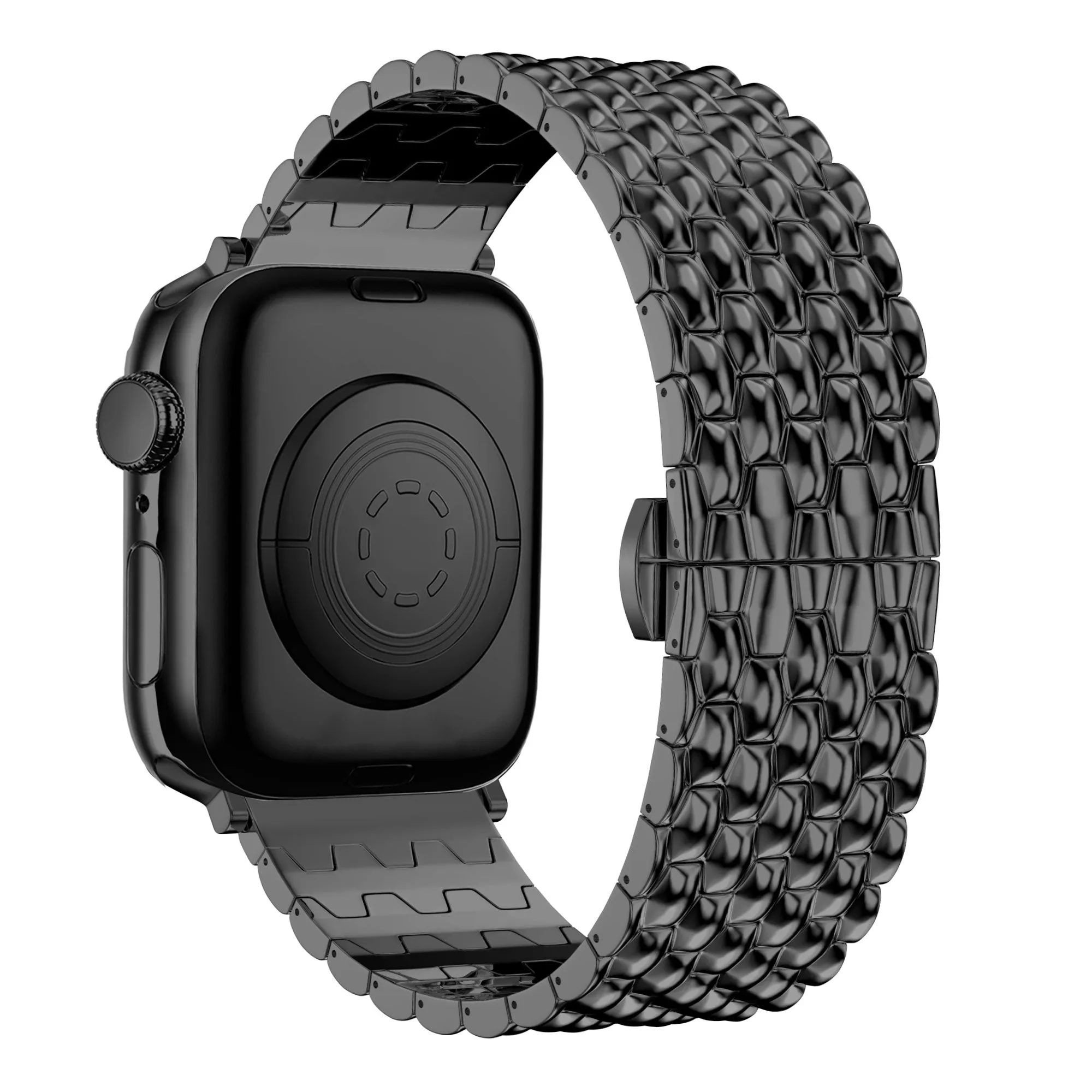 Comfort Grip Texture Bandz Apple Watch Steel Strap 'Dragon' (Black)