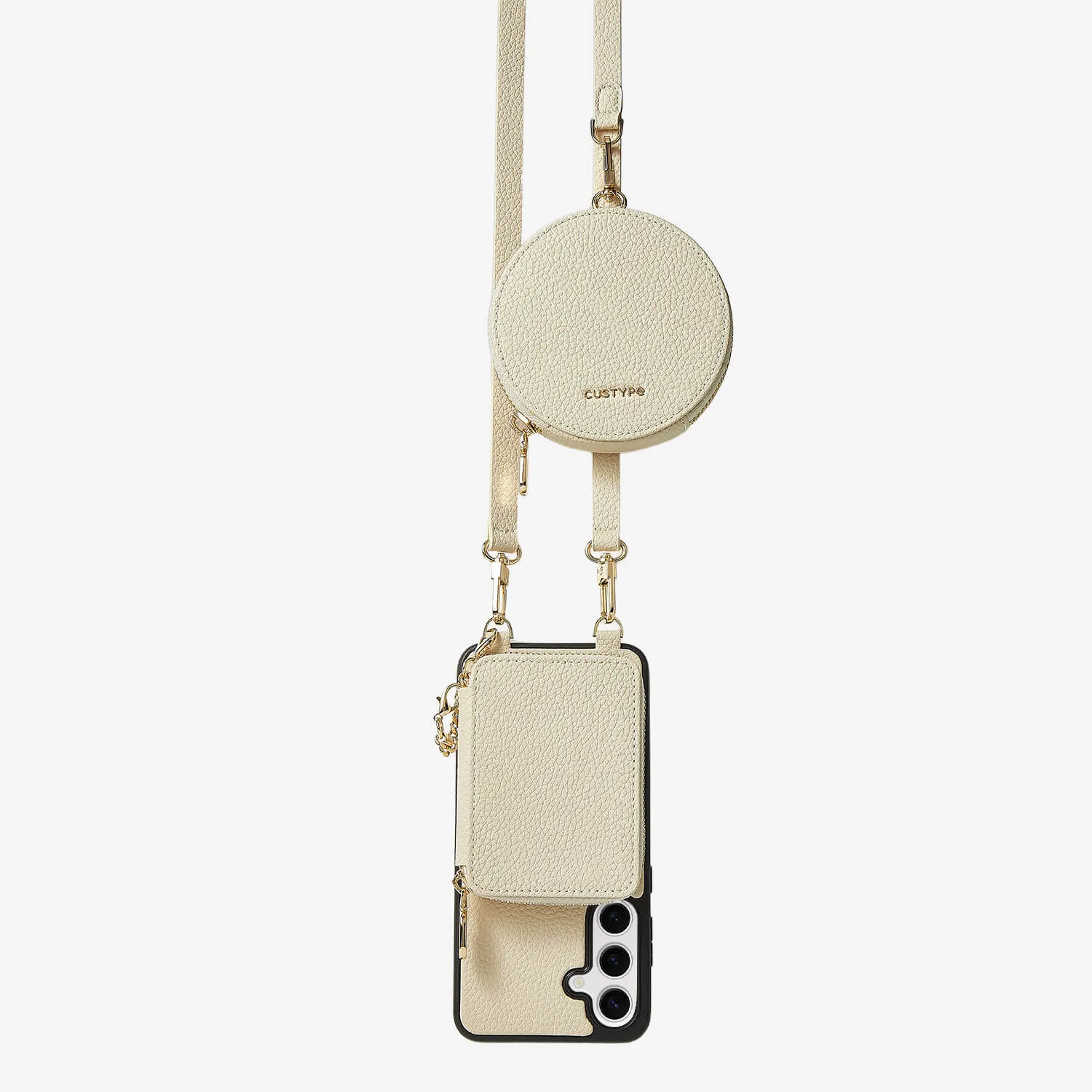 Unique Design Set- Samsung Galaxy Detachable Wireless Charging Crossbody Wallet Phone Case Round Pouch Set Smooth Shield