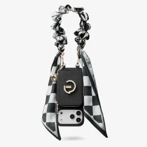 Silk Flair Set- Lychee Wrist Strap Wireless Charging Phone Case with Card Holder & Stand Stylish Color Practical Look