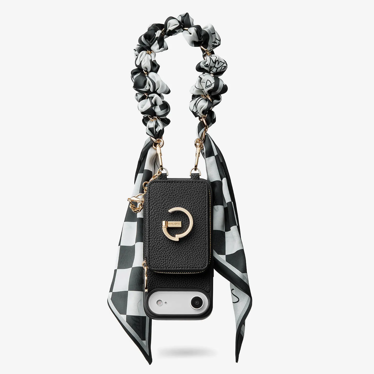 Matte Surface Design Silk Flair Set- Lychee Wrist Strap Wireless Charging Phone Case with Card Holder & Stand