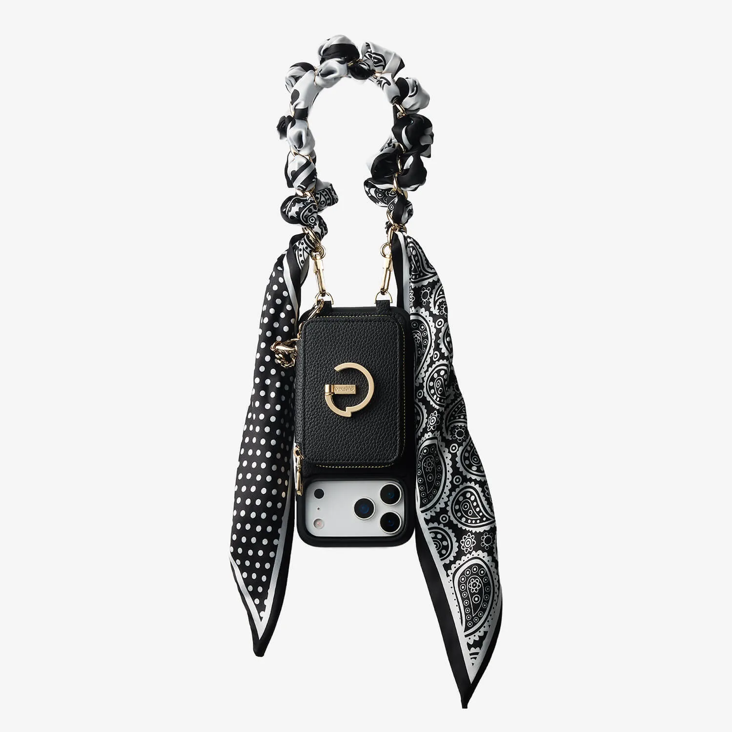 Silk Flair Set- Lychee Wrist Strap Wireless Charging Phone Case with Card Holder & Stand Smooth Protection Soft Edge Detail