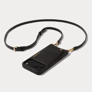 Emma Pebble Leather Crossbody Bandolier - Black/Gold Simple Finish