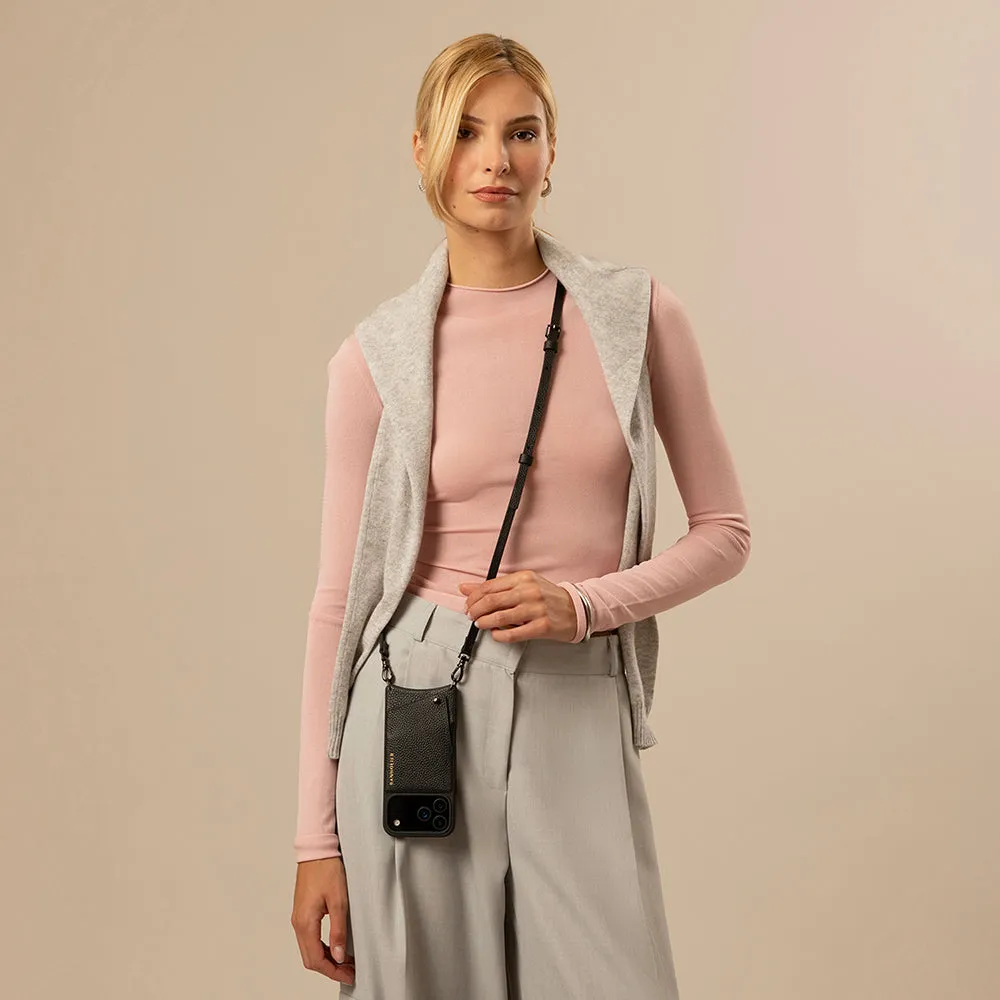 Emma Pebble Leather Crossbody Bandolier - Black/Pewter Simple Style