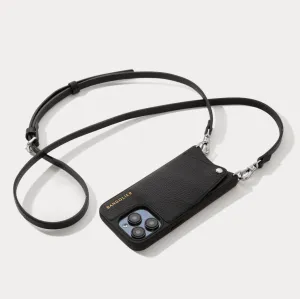 Emma Pebble Leather Crossbody Bandolier - Black/Silver Protective Texture Finish