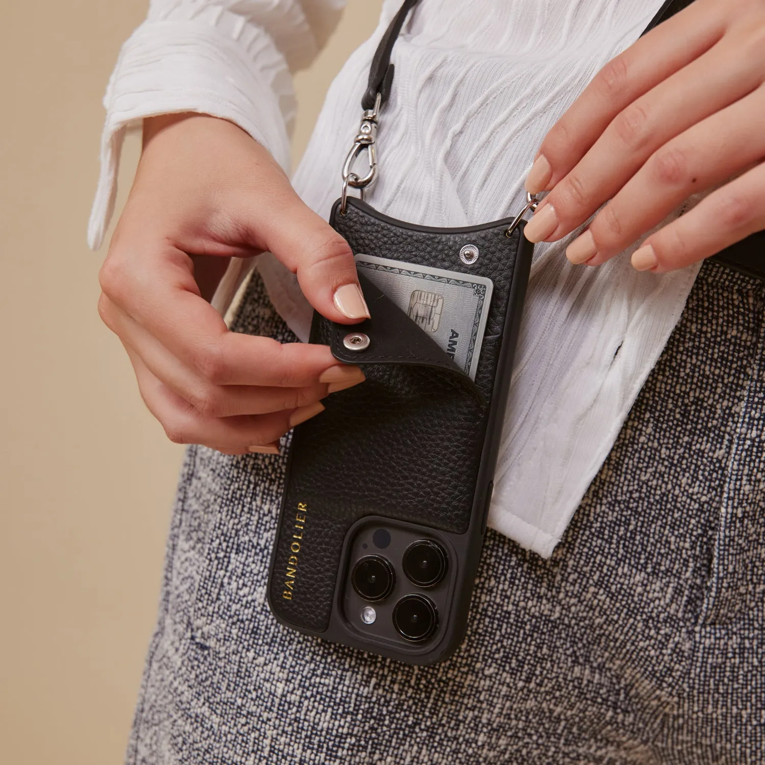 Trendy Detailing Emma Pebble Leather Crossbody Bandolier - Black/Silver