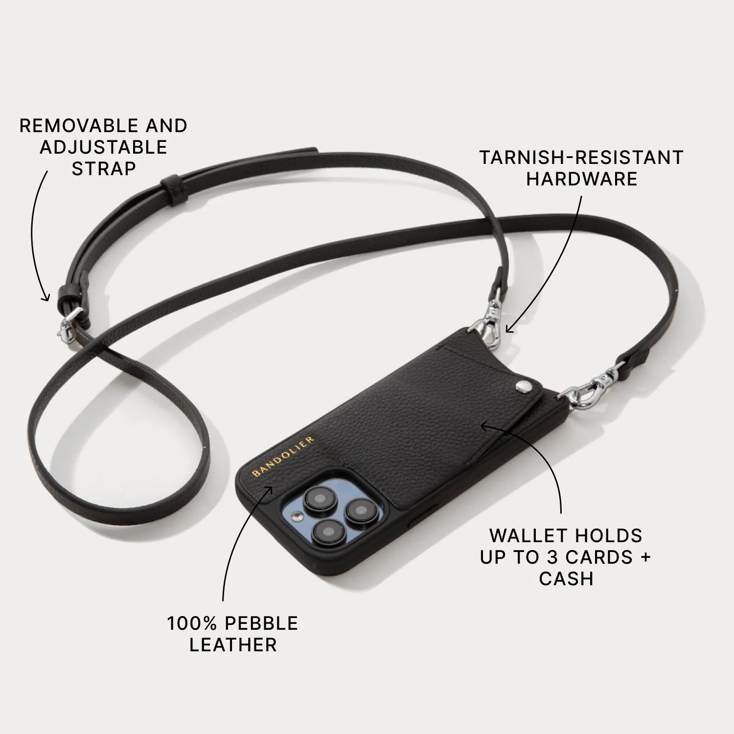 Handy Use Emma Pebble Leather Crossbody Bandolier - Black/Silver