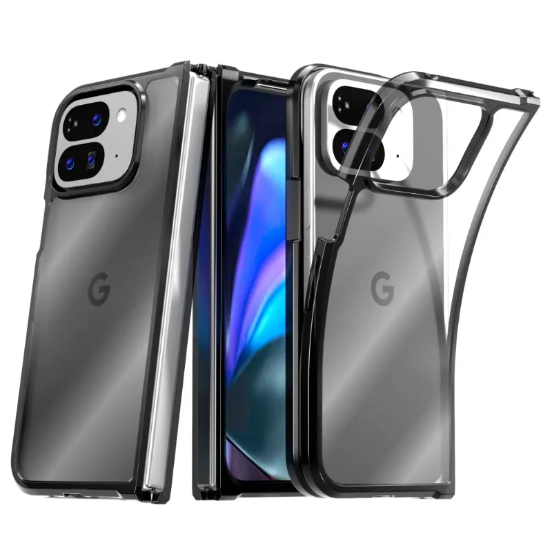 Google Pixel 9 Pro Fold (2024) Hybrid Shockproof Clear Slim Acrylic Case Cover Flexible Hinge Rib Durable Look