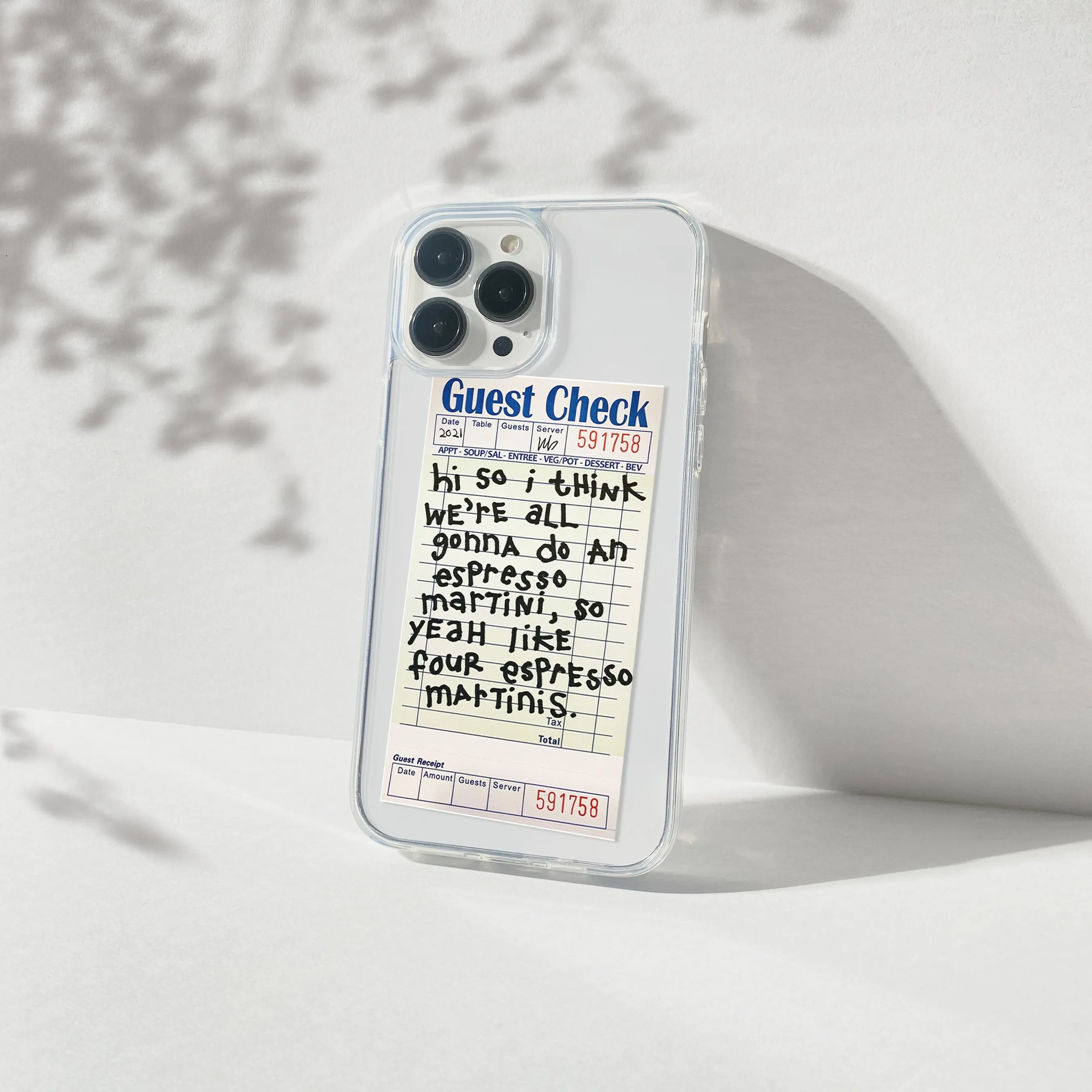 Espresso Martini Guest Check Silicone Clear Case Protective Detailing Edge Shock Surface Layer