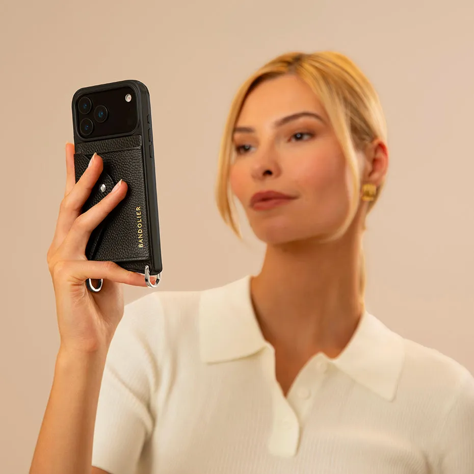 Hailey Side Slot Leather Crossbody Bandolier - Black/Silver Water shield