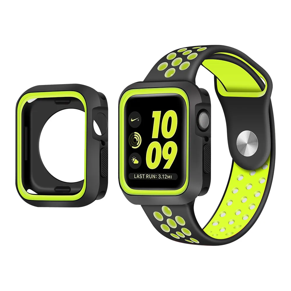 Durable Motion Design Lightweight Build Apple Watch 7 Sport Strap   TPU Case (Black/Yellow)