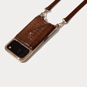 Remi Magnet Wallet Crossbody Phone Case - Brown Croc/Gold Grip Safe Comfort Detail