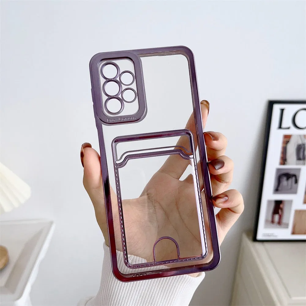 Gloss Surface Protective Finish Clear Silicone Wallet Card Holder Case For Samsung