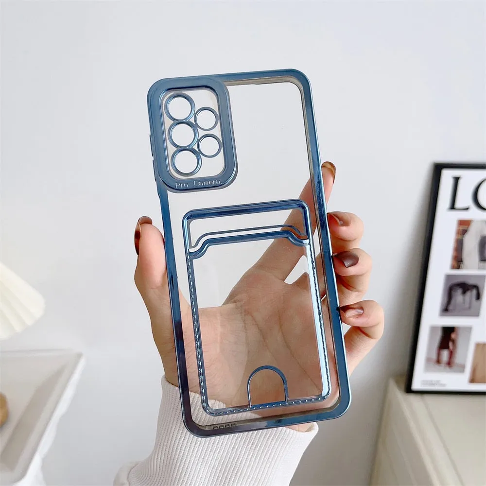 Clear Silicone Wallet Card Holder Case For Samsung Luxury Pattern Vivid colors