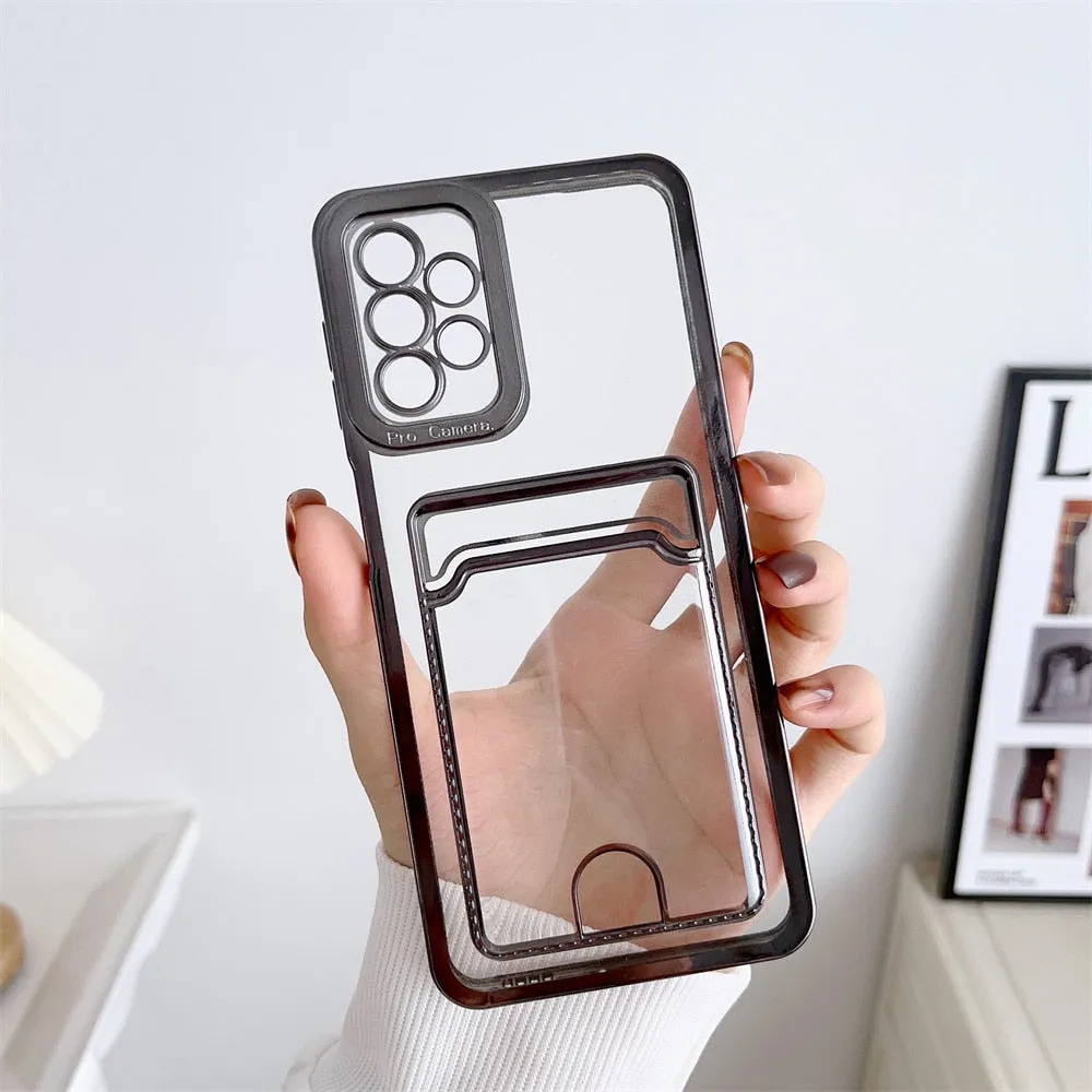 Clear Silicone Wallet Card Holder Case For Samsung Minimal Surface Layer