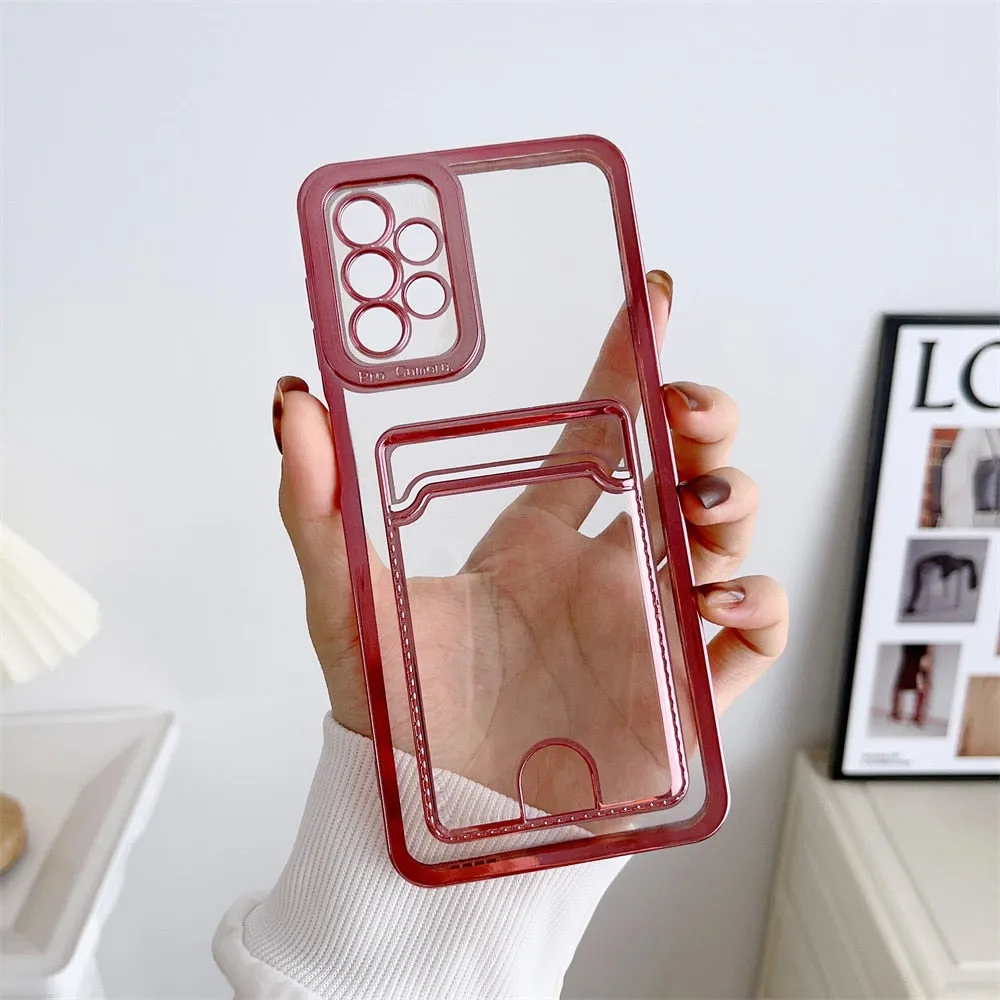 Clear Silicone Wallet Card Holder Case For Samsung Smooth Surface Layer Comfort Design