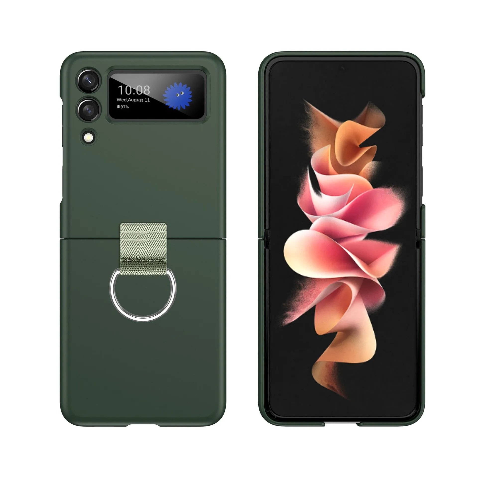 Folding Screen Protective Back Cover Case with Ring Holder For Samsung Z Flip Chic Accessory Impact Cushion