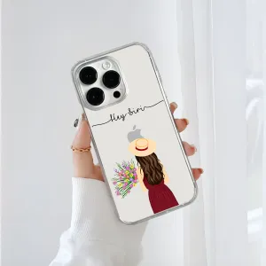 Girl With Flower & Name Printed Silicone Case Smooth Pattern Design Stylish Detailing