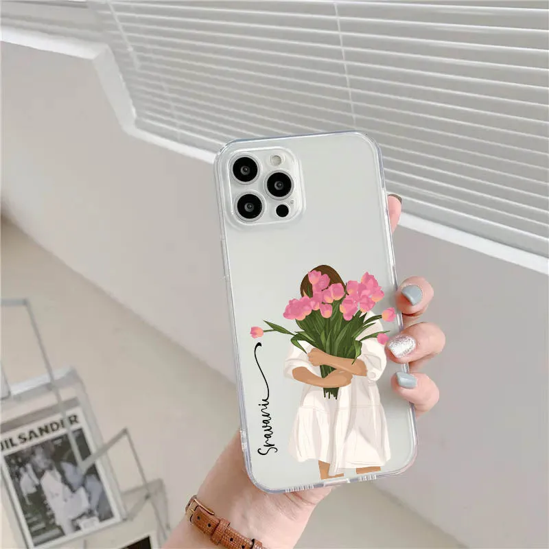 anti fingerprint Girl with Flower Name Transparent Silicone case