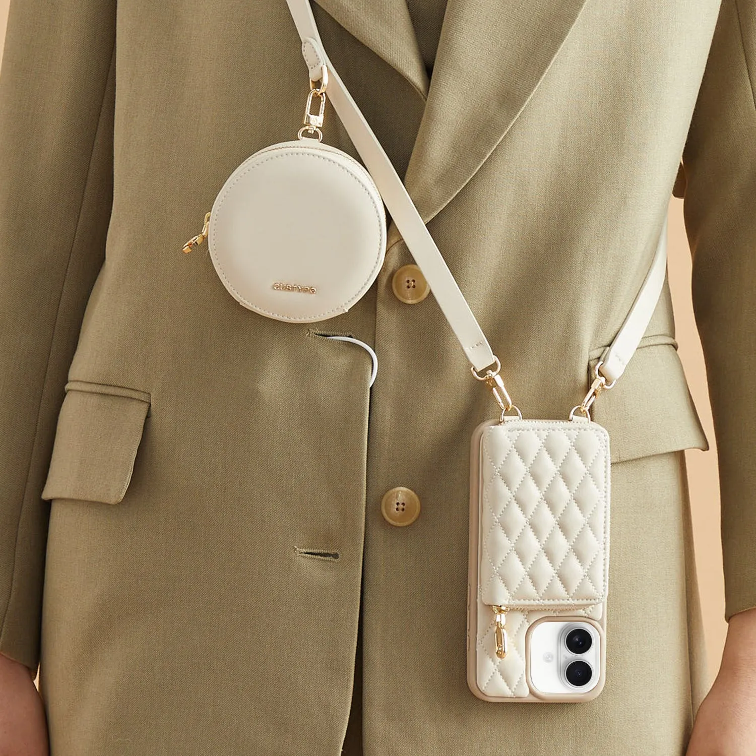 ThreadTrend- Argyle Phone Case Round Pouch Set Soft Texture