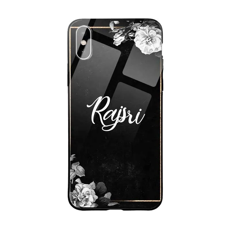 Glossy Protective Case With Black Floral Frame Name Impact shield