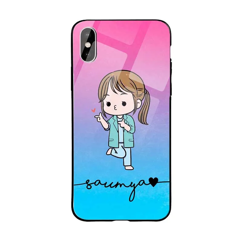 Glossy Protective Case With Blue Pink Cute Girl Name Elegant Build
