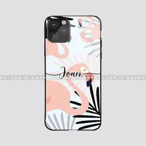 Travel Essential Clear Surface Glossy Protective Case With Flamingo Name