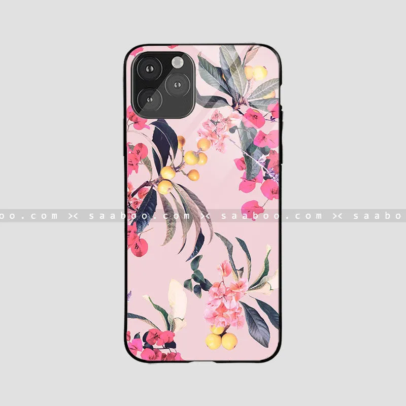 Urban Texture Polished Detail Edge Glossy Protective Case With Flower's