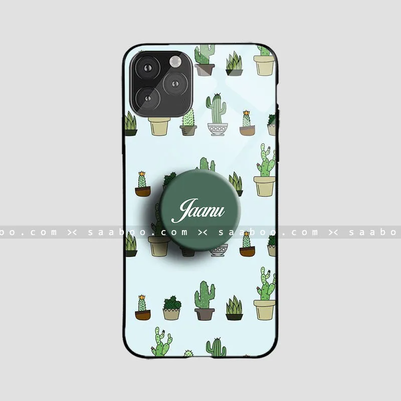 Hybrid Detail Strong Frame Glossy Protective Case With Green Cactus