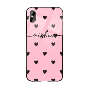 Glossy Protective Case With Pink Black Hearts Wave Name Slim Edge