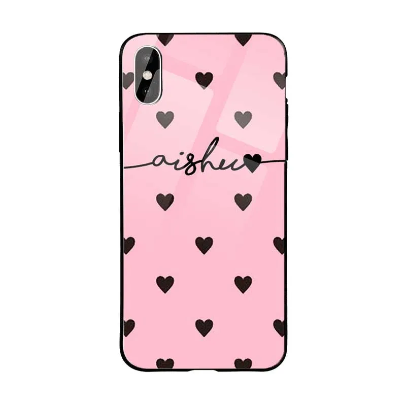 Glossy Protective Case With Pink Black Hearts Wave Name Slim Edge