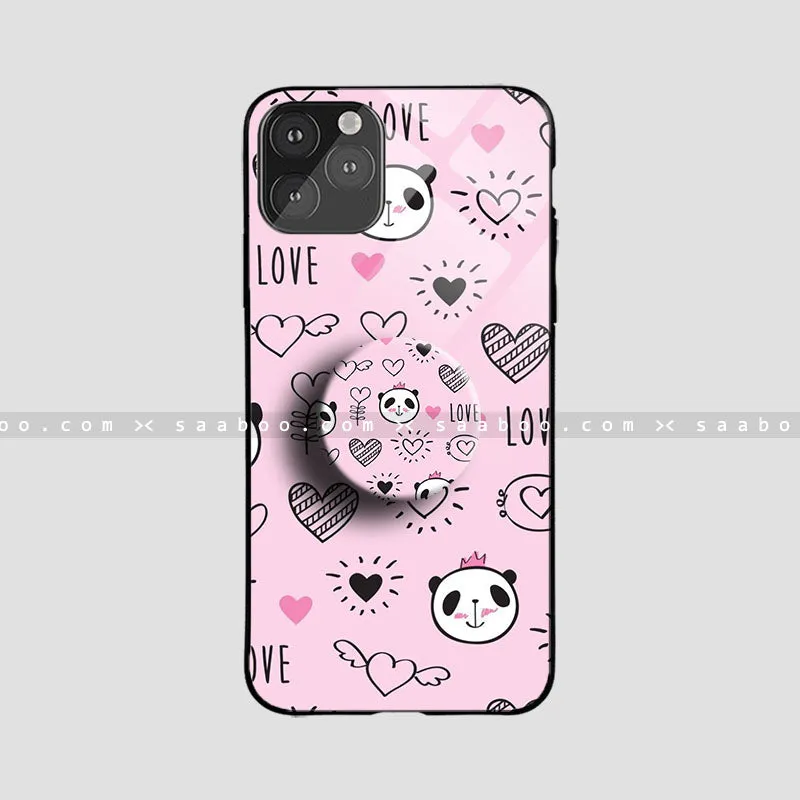 Modern Pattern Layer Soft touch layer Glossy Protective Case With Pink Panda