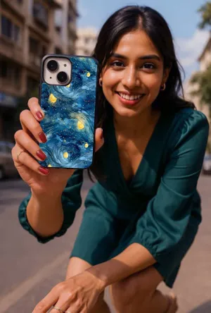 Golden blue wave Printed Protective case Glossy Texture Light Edge