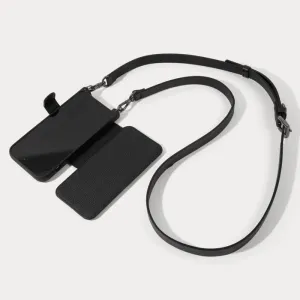 Minimal Shield Protective Form Texture Hailey Folio Pebble Leather Crossbody Bandolier - Black/Pewter