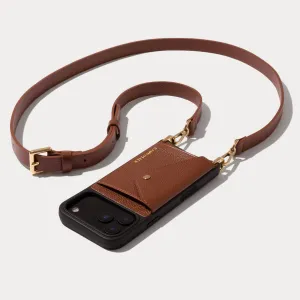 Hailey Side Slot Leather Crossbody Bandolier - Cognac/Gold Slim Fitment