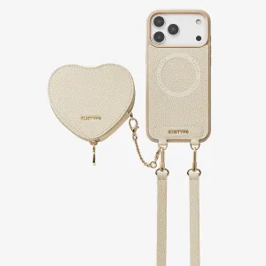 Hand Feel Heart Design Kit- Detachable Wireless Charging Crossbody Wallet Phone Case Pouch Set