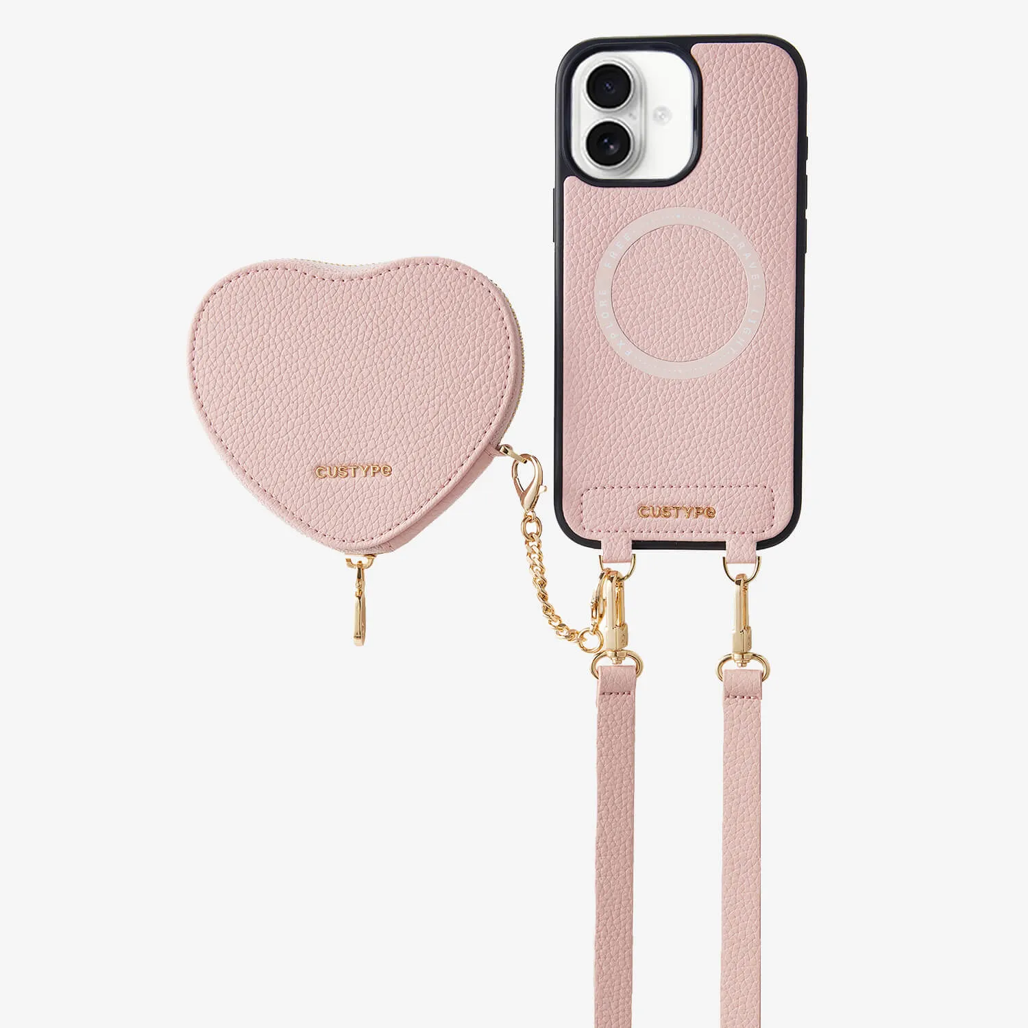Everyday Look Heart Design Kit- iPhone Case with Strap & Zipper Heart Pouch