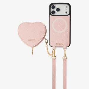 Comfort Shape Hybrid Grip Heart Design Kit- iPhone Case with Strap & Zipper Heart Pouch