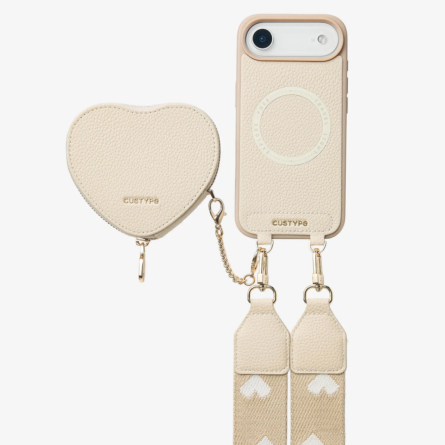 Metal Texture Heart Design Kit- Magnetic Phone Case with Webbing Crossbody & Pouch