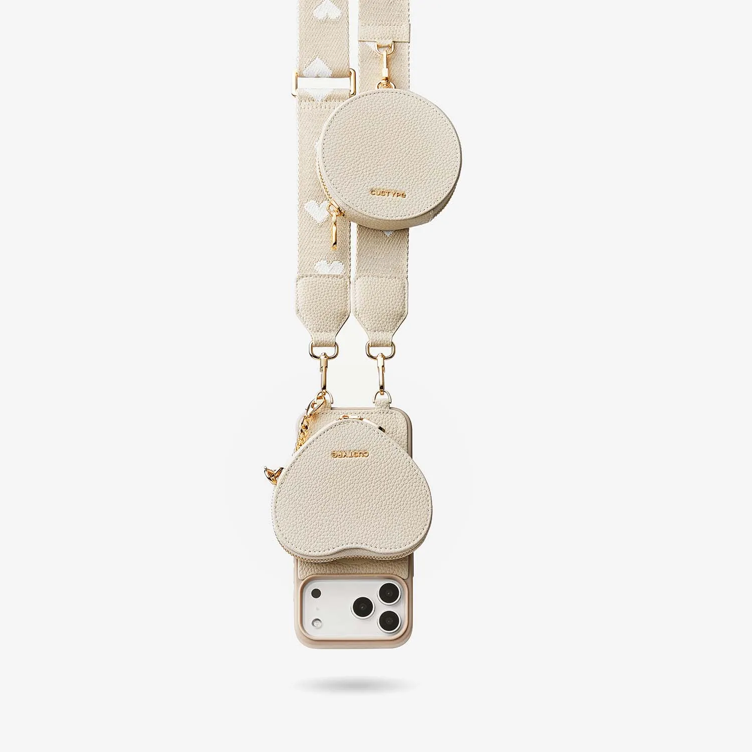 Heart Design Kit- Webbing Crossbody iPhone Case with Magnet & Pouch Stylish Layer Textured Finish