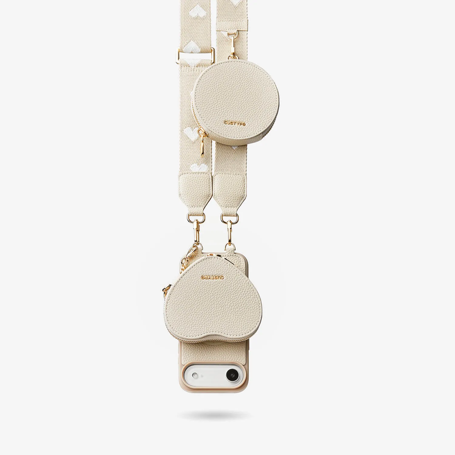 Magnetic Mount Heart Design Kit- Webbing Crossbody iPhone Case with Magnet & Pouch