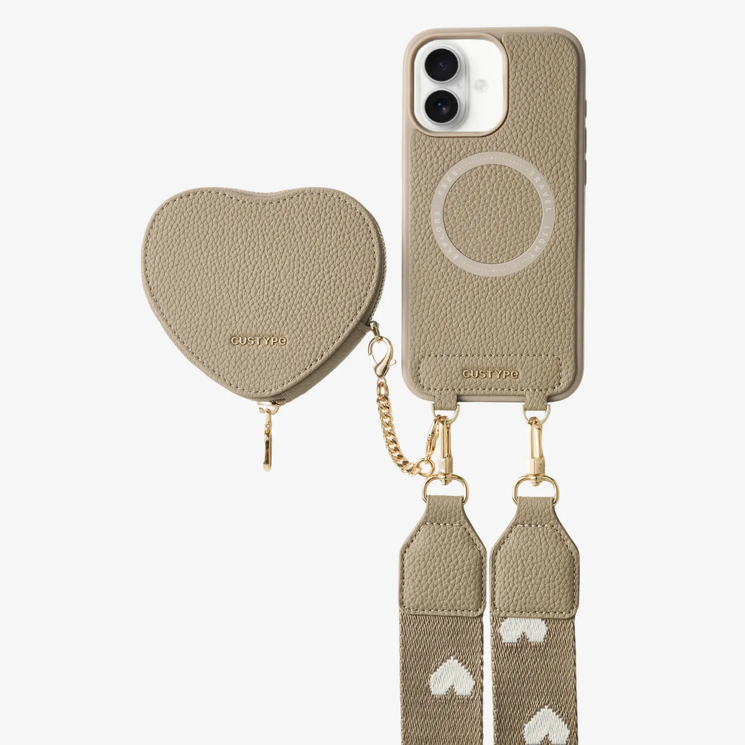 Hybrid Edge Finish Heart Design Kit- Webbing Strap iPhone Case with Magnetic Pouch