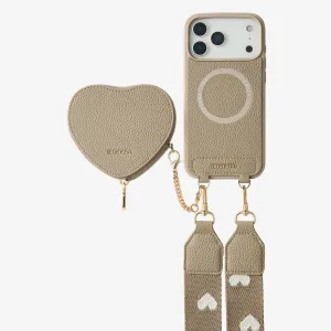 Soft Surface Layer Heart Design Kit- Webbing Strap iPhone Case with Magnetic Pouch