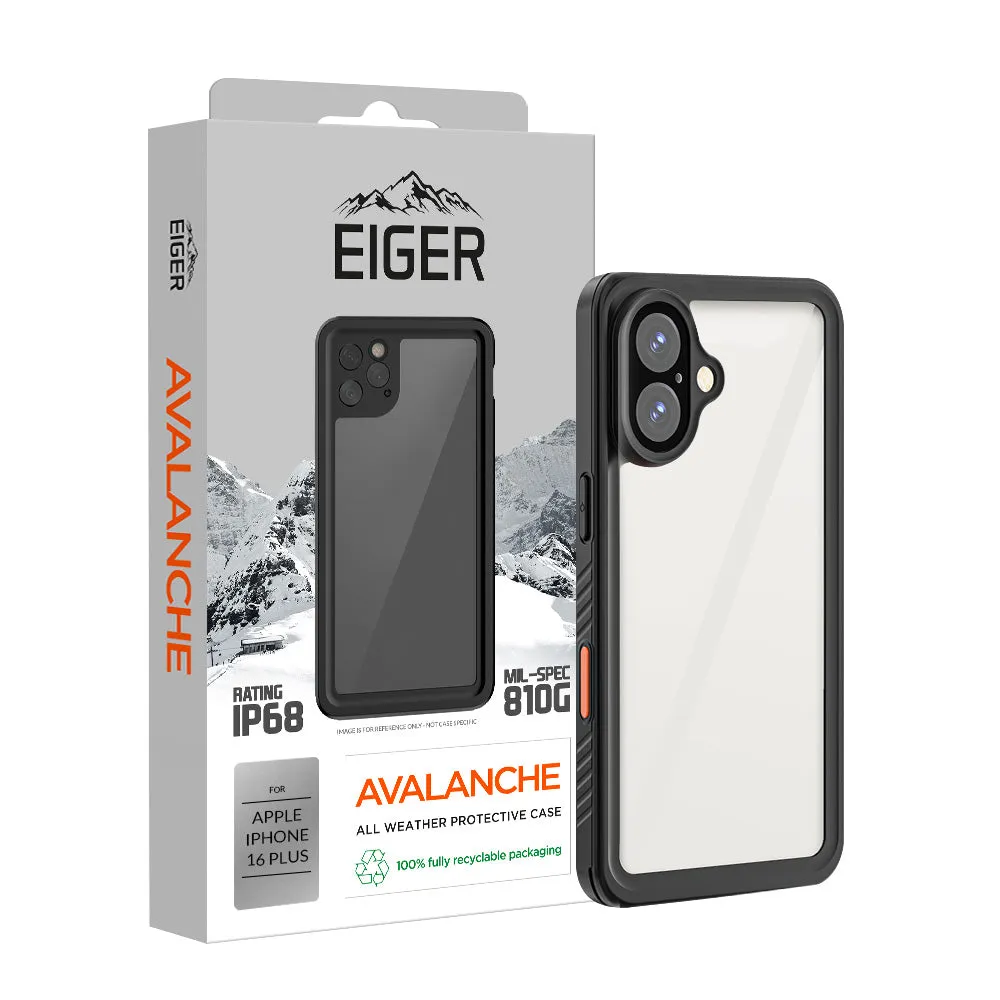 Smooth Texture Eiger Avalanche Case & Screen Protector for Apple iPhone 16 Plus in Black