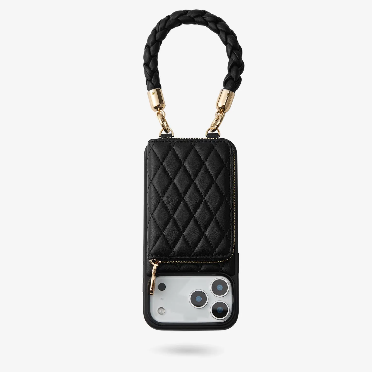 Refined Pattern Modern Edge BraidTrend- Rope Style Strap Phone Case in Black