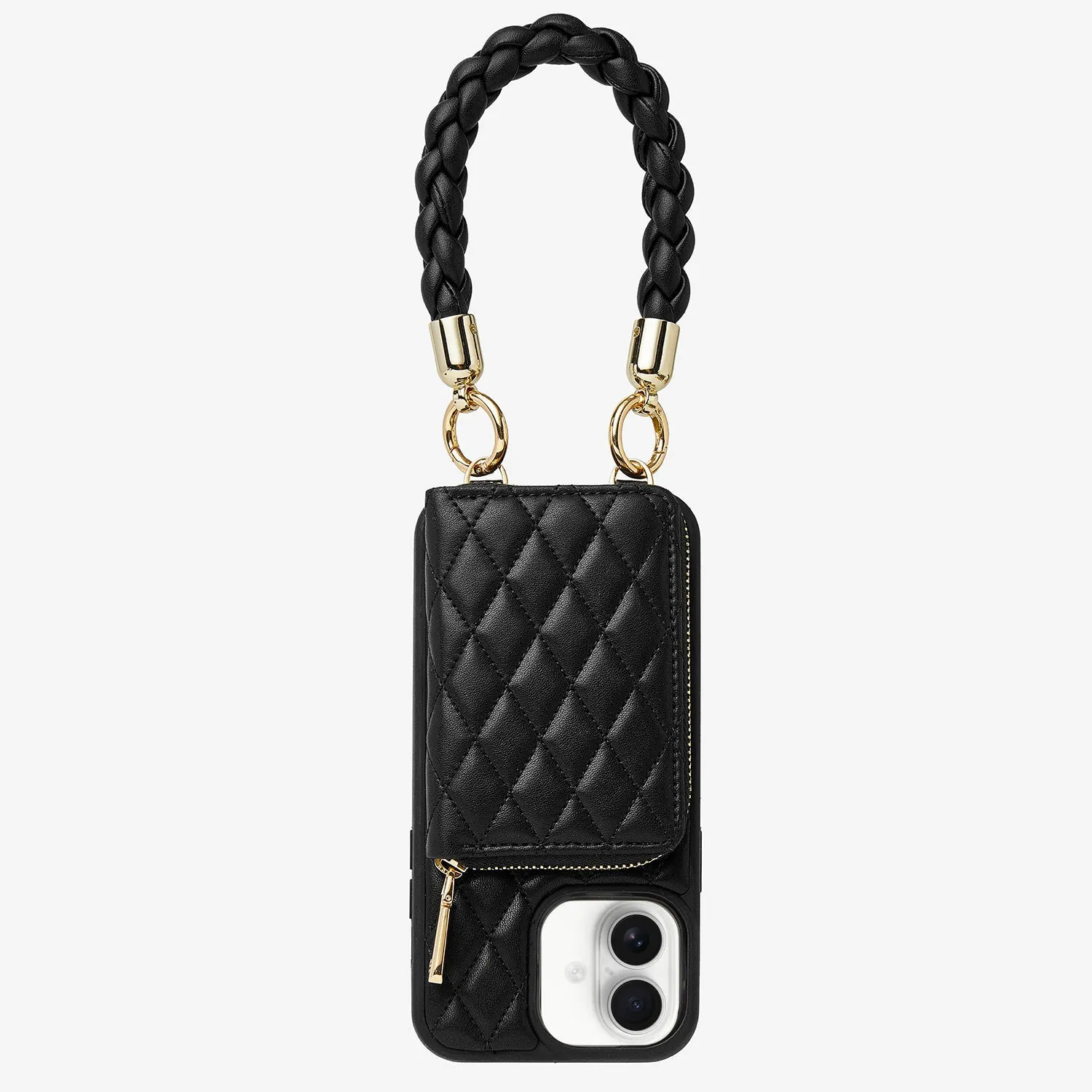 Glossy Pattern Crystal Finish BraidTrend- Rope Style Strap Phone Case in Black